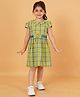 Creative Kids Cotton Half Sleeves Bow Applique Detail Checked Dress - Blue & Yellow