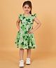Creative Kids Frill Sleeves 4 Leaf Clovers Printed Tiered Dress - Neon Green