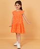 Creative Kids Frill Sleeves Floral Printed Tiered Dress - Orange