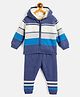 JWAAQ Full Sleeves Striped 2 Pcs Winter Set With Faux Fur - Blue