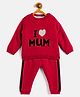 JWAAQ Cotton Blend Full Sleeves I Love Mum Printed Winter Set With Faux Fur - Red