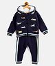 JWAAQ Full Sleeves Planes Embroidered Winter Set With Faux Fur - Navy Blue