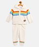 JWAAQ Full Sleeves Rainbow Striped Winter Set With Faux Fur - White