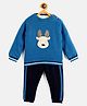 JWAAQ Full Sleeves Deer Face Embroidered Winter Set With Faux Fur - Blue