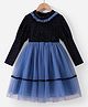 Kookie Kids Full Sleeves Solid Colour Shimmered Party Frock with Frill Detailing - Navy Blue
