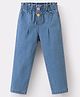 Kookie Kids Full Length Solid Denim Jeans with Floral Applique - Blue