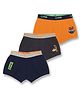 3PIN Pack Of 3 Cotton Elastane Space & Car Racing Theme Printed Trunks - Orange Black & Brown