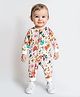 Bonfino 100% Cotton Knit Full Sleeves Sleep Suit With Floral Print - Bright White