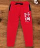 3PIN Outer Space Text Printed  Full Length Joggers - Red