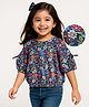 Babyhug Rayon Woven Full Sleeves Floral Printed Top - Navy Blue
