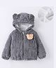 Kookie Kids Full Sleeves Hooded Winter Jacket with Bear Applique - Grey