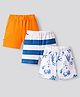 Bonfino 100% Cotton Knit Above Knee Length Shorts With Sea Animals Print Pack of 3 - Orange & White