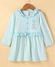 Doreme Single Jersey Knit Full Sleeves Striped Frock With Frill Detail & Bunny Print - Sky Blue