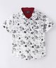 INFINITY Poplin Cotton Half Sleeves Dinosaur & Text Printed Shirt - White