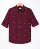 Under Fourteen Only Full Sleeves Headphones Embroidered Shirt - Maroon