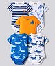 Bonfino 100% Cotton Knit Half Sleeves Onesies with Stripes & Sea Life Print Pack of 5 - White Blue & Orange