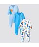 Bonfino 100% Cotton Knit Full Sleeves Footed Sleep Suits with Sea Life Print Pack of 3 - Blue & White