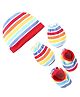Babyhug 100% Cotton Knit Striped  Cap Mittens And Booties   - Multicolor
