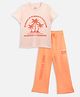 Nap Chief Pure Cotton Half Sleeves Tropical Printed  T Shirt With Pant Set - Peach