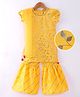 Saka Designs Jacquard Half Puff Sleeves Kurti & Gharara Set with Dupatta Floral Foil Print - Yellow
