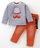 Wonderchild Full Sleeves Hat Embroidered & Patch Detailed Tee With Pant & Suspender Set - Grey & Rust Orange