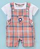 Wonderchild Checked Dungaree With Half Sleeves Solid Tee - White & Deep Peach
