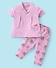 Wonderchild Sinker Woven Half Sleeves Elephants Embroidered Coordinating Night Suit Set - Wine & Milangh