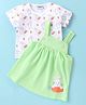 Wonderchild Rabbit Embroidered Dress With Half Sleeves Inner Tee - White & Green
