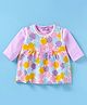 Wonderchild Apple Printed & Textured Bow Applique Dress With Full Sleeves Top - White & Pink