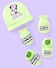 Babyhug Disney Cap Mittens & Booties Set With Minnie Mouse Graphics - Green