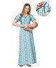 Piu Cotton Woven Half Sleeves Abstract Printed Nighty With Side Zipper Nursing Access - Green