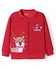 Bodycare Fleece Knit Full Sleeves Sweat Jacket With Animal & Text Print - Red