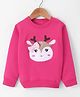 Bodycare Fleece Knitted Full Sleeves Sweatshirt With Reindeer Embroidery & Bow Applique - Dark Pink