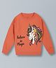 Plum Tree Full Sleeves Believe In Magic & Unicorn Printed Pullover Crew Neck Cotton Sweatshirt - Winter Orange