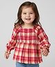 Babyhug Woven Full Sleeves Checks Top With Smocking Detailing - Maroon
