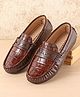 Pine Kids Slip On Party Wear Loafers with Crocodile Texture Design - Brown