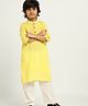 Somersault Cotton Three Fourth Sleeves Striped Kurta With Pyjama Set - Yellow
