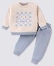 ToffyHouse Cotton  Knitted Full Sleeves Sweater Set With Checks Design & Teddy Patch - Beige & Light Grey
