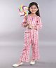 Taffykids Three Fourth Sleeves Lace Detailed Ethnic Crop Top And Palazo Set - Multi Colour