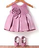 Bluebell Satin Woven Sleeveless Party Frock with Pair of Booties & Floral Applique - Pink