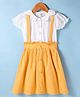 ORRIGANY Cotton Woven Half Sleeves Collared Solid Frock - White & Mustard Yellow