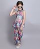 Taffykids Halter Neck Sequins Embellished Tropical Theme Printed A Line Top With Coordinating Pant Set - Multi Colour