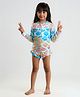 Somersault Full Sleeves Fishes Printed Two Piece Swimsuit - Blue