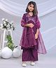 misbis Silk Blend Three Fourth Sleeves Floral Embroidered & Sequins Embellished Kurta Palazzo & Dupatta Set - Wine