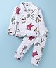 Evimo Single Jersey Knit Full Sleeves Night Suit with Animals Print - Red & White