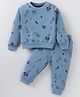 Evimo Single Jersey Knit Full Sleeves Night Suit with Airplane Print - Royal Blue