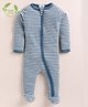 Cot & Candy Organic Cotton Knit Full Sleeves Striped Sleep Suit - Teal Blue