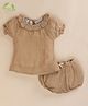 Cot & Candy Organic Cotton Half Puffed Sleeves Solid Top & Coordinating Shorts - Latte