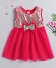 Many frocks & Net Sleeveless Sequin Embellished And Bow Detailed Dresss - Pink