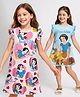 Pine Kids Disney Single Jersey Knit Frill Sleeves Nighty With Snow White Graphics Pack Of 2 - Pink & Light Blue